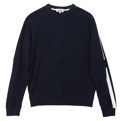 【美品】HERMES エルメス スウェットトレーナー サイドストライプ 側章 フレンチテリー クルーネック ロングスリーブ 長袖 コットン100% トップス メンズ サイズ M ダークネイビー ホワイト 紺 白 イタリア製