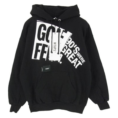 WTAPS ダブルタップス 23AW 232ATDT-HPM03S PASTHG / HOODY / COTTON ロゴプリント プルオーバー パーカー ブラック系 X02【中古】