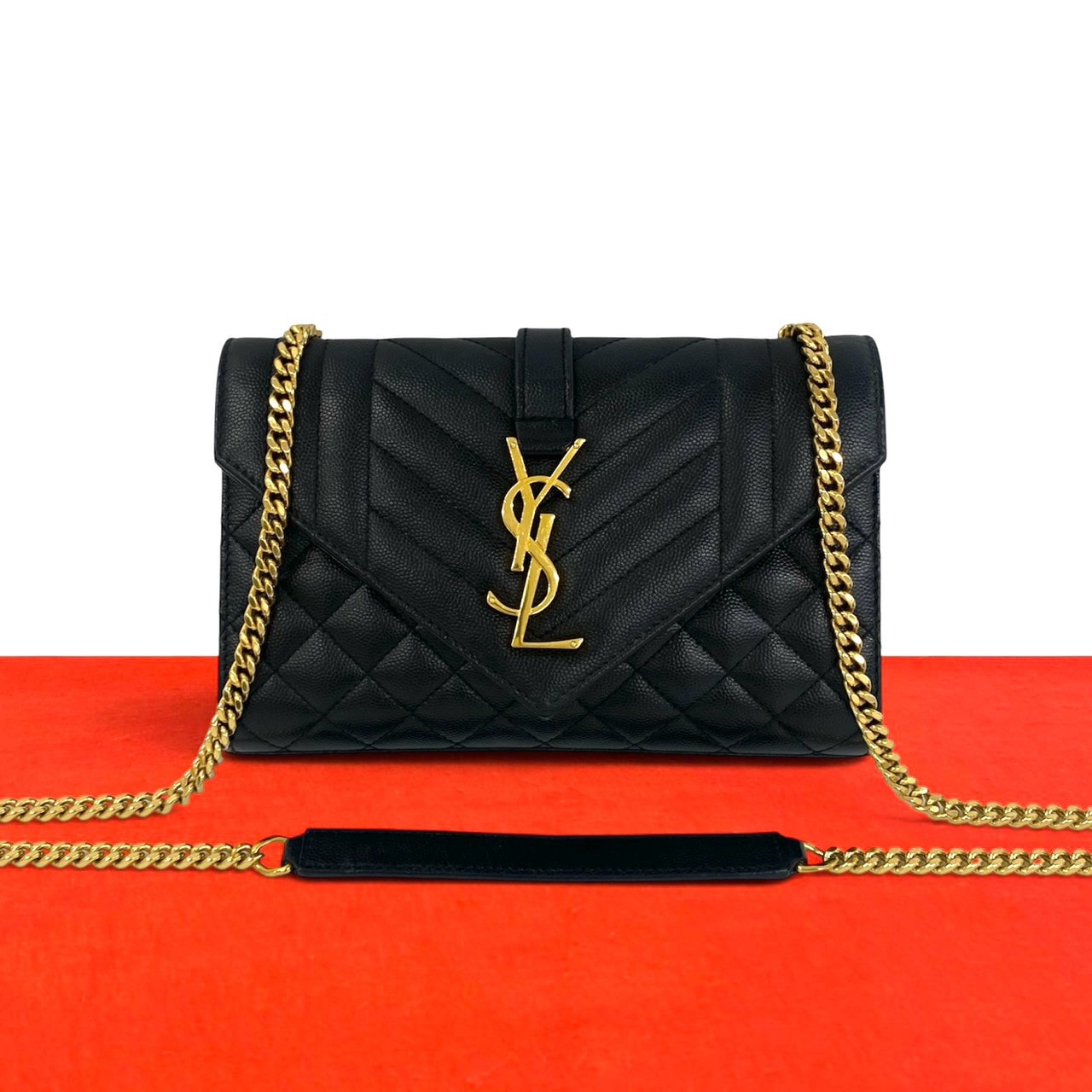 SAINT LAURENT PARIS サンローランパリ エンヴェロップ スモール レザー ショルダーバッグ ブラック
 71040