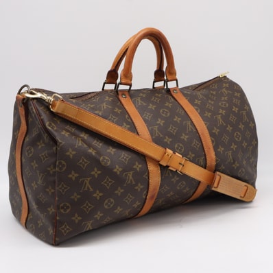 LOUIS VUITTON ルイ・ヴィトン モノグラム キーポルバンドリエール50 M41416 2wayボストンバッグ ブラウン コーティングキャンバス レザー メンズ