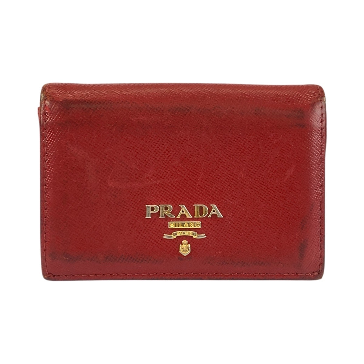PRADA プラダ サフィアーノ レッド ゴールド金具 レザー カードケース 名刺入れ 601966 【中古】