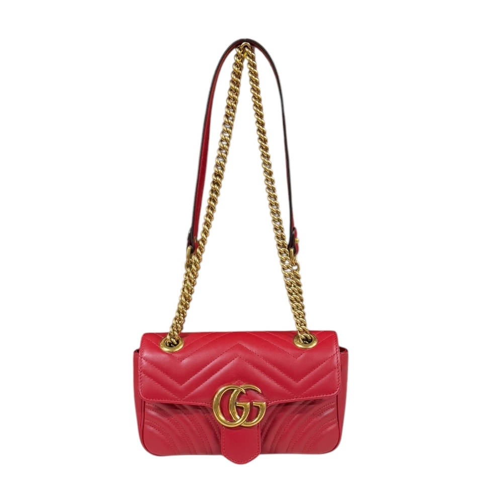 グッチ GGマーモント ショルダーバッグ レザー 446744 レッド レディース GUCCI  中古