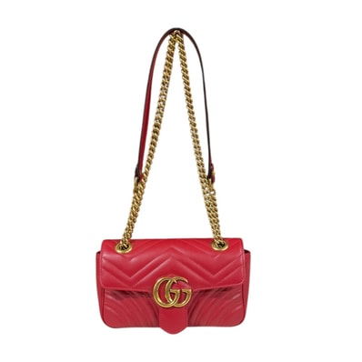グッチ GGマーモント ショルダーバッグ レザー 446744 レッド レディース GUCCI 中古