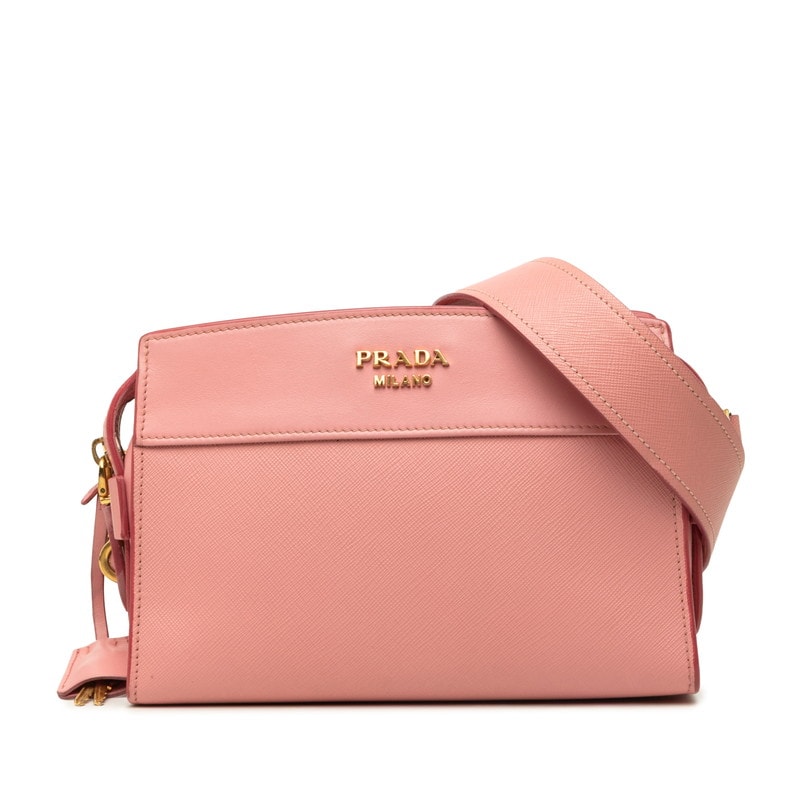 プラダ ロゴ 斜め掛け ショルダーバッグ ピンク サフィアーノレザー レディース PRADA 中古