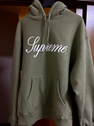 Supreme Raised Script Hooded Sweatshirt "Light Olive"