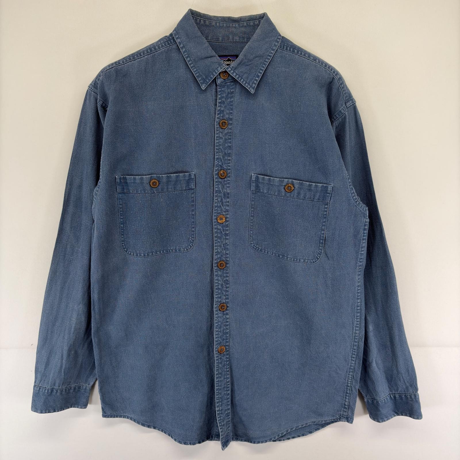 古着 パタゴニア patagonia デニム 長袖シャツ ヘンプ アウトドア 胸ポケット  ブルー系 メンズ