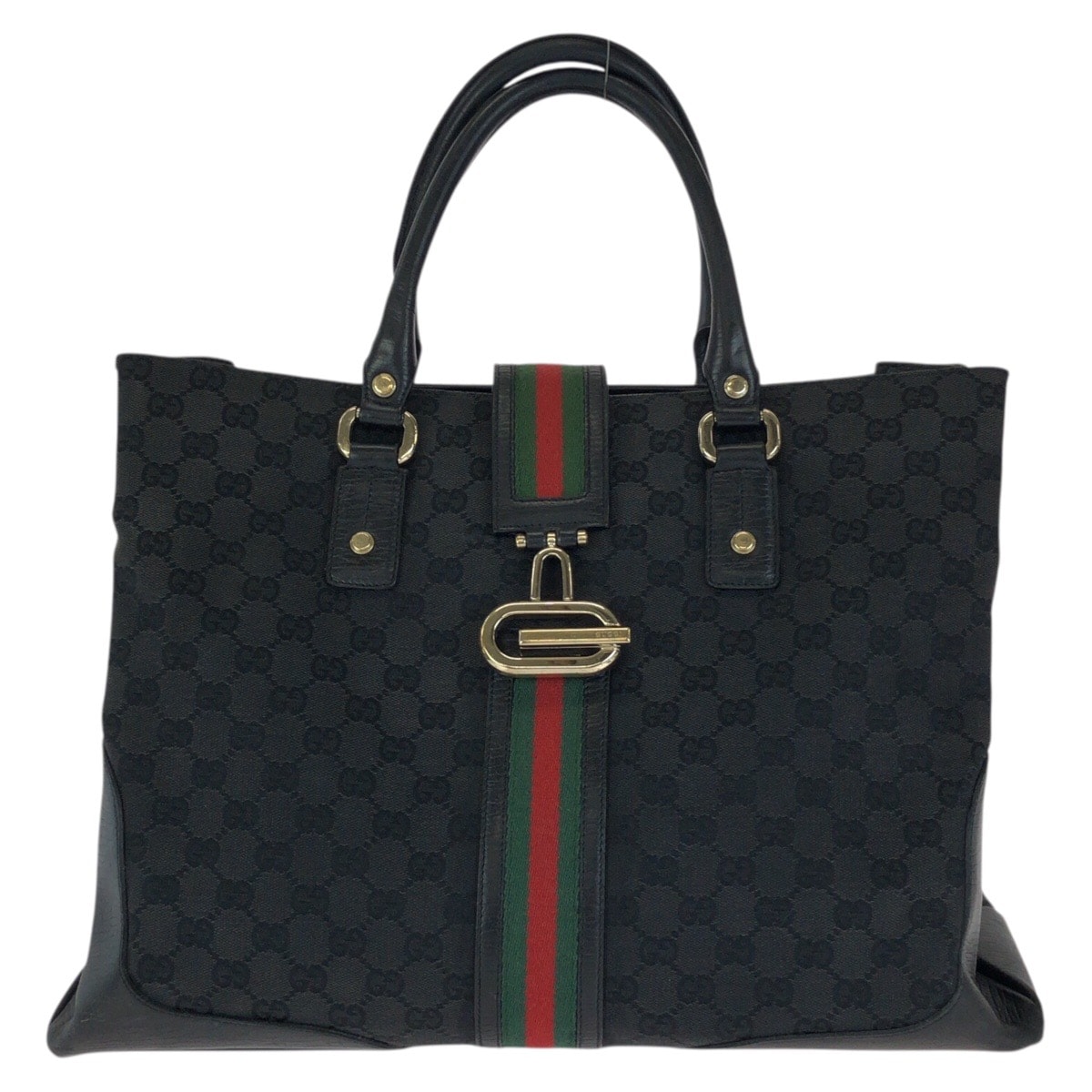 GUCCI グッチ シェリーライン ブラック 黒 ゴールド金具 GGキャンバス レザー/ トートバッグ ハンドバッグ 602548 【中古】