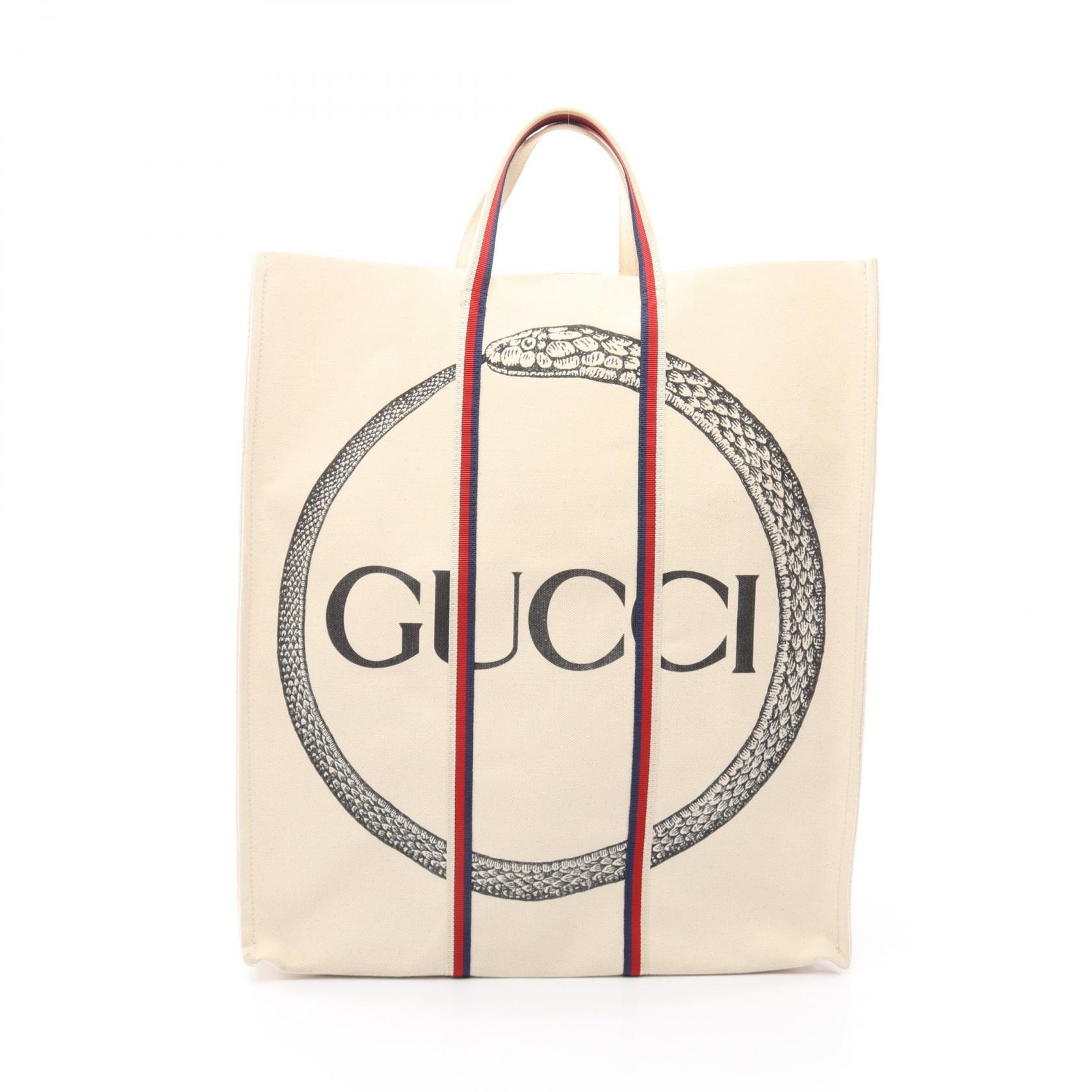 グッチ GUCCI ウロボロス トートバッグ バッグ キャンバス レディース アイボリー系 / ネイビー系 / レッド系 484690 【中古】