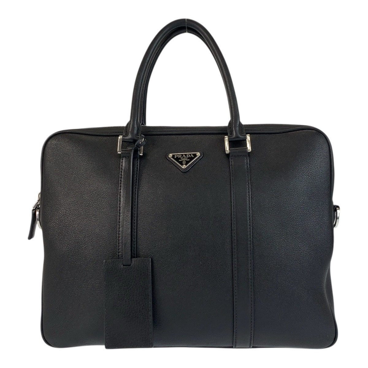 美品 PRADA プラダ 三角ロゴプレート ブラック 黒 シルバー金具 レザー ビジネスバッグ ブリーフケース 506855 【中古】