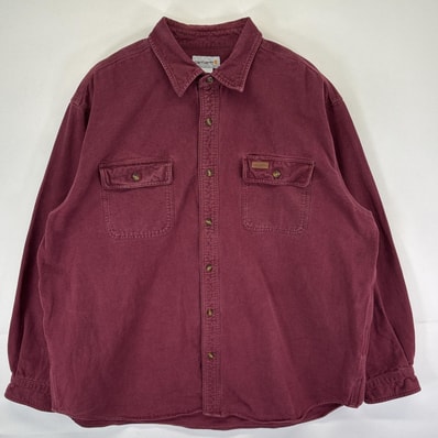 古着 カーハート Carhartt 長袖 ネルシャツ シャモアシャツ ワンポイントロゴ ワーク 大きいサイズ 2XL バーガンディ メンズ