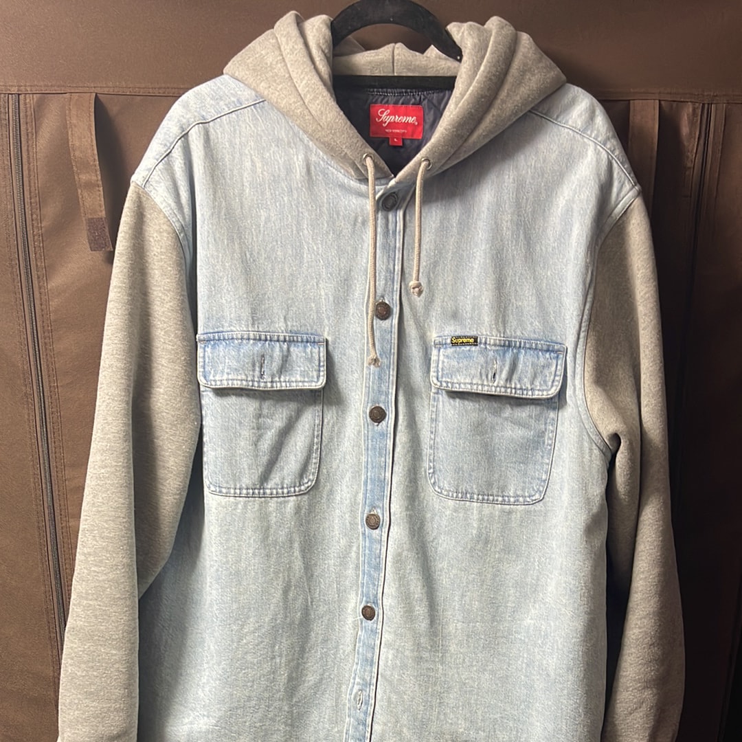 Supreme Fleece Hooded Denim Shirt "Blue"