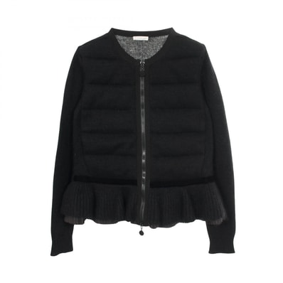 モンクレール MONCLER フリル ニットダウンジャケット カーディガン 衣料品 トップス ウール カシミヤ モヘヤ / ナイロン レディース ブラック系 【中古】
