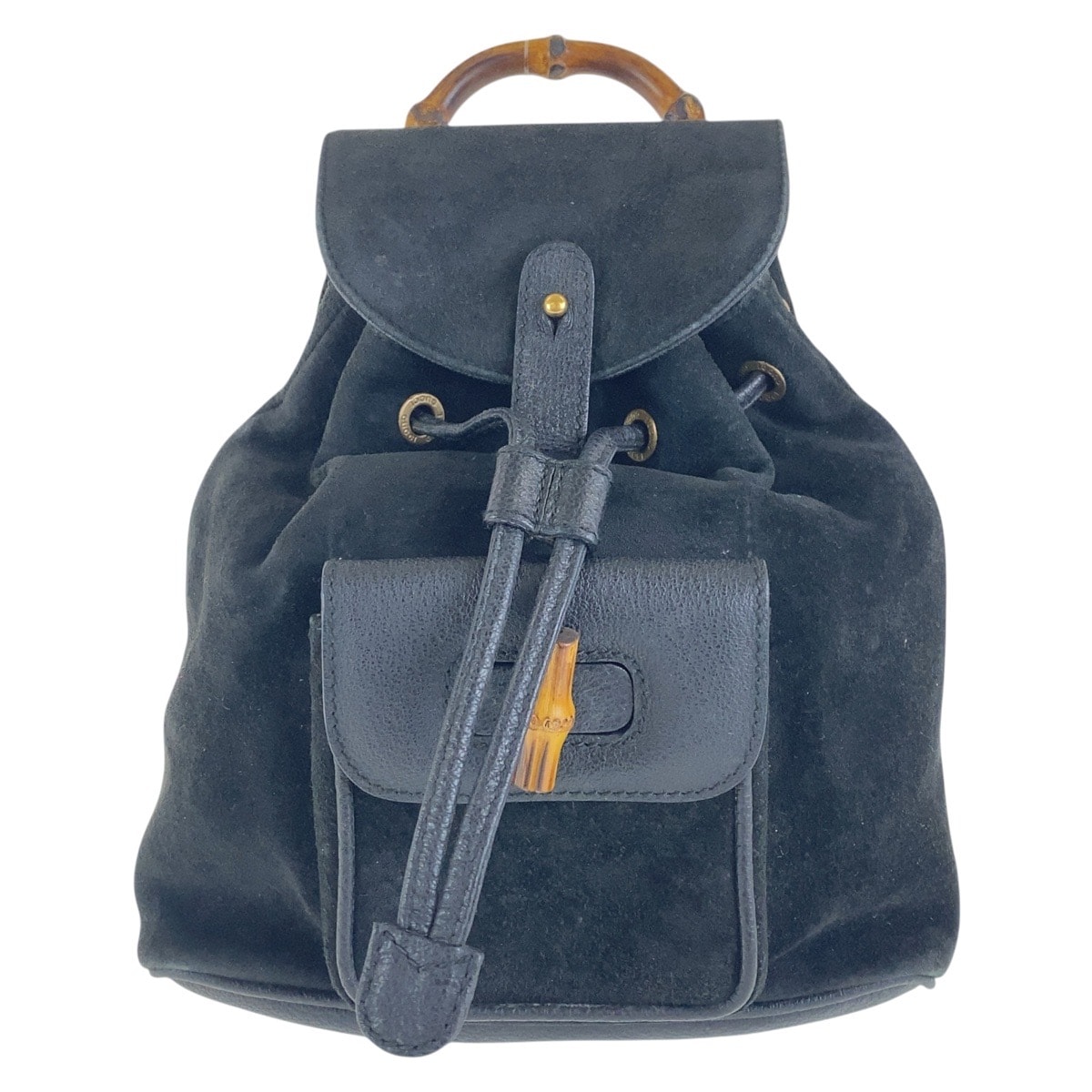 GUCCI グッチ ヴィンテージ バンブー ブラック 黒 ゴールド金具 スウェード リュック・デイパック 506415 【中古】