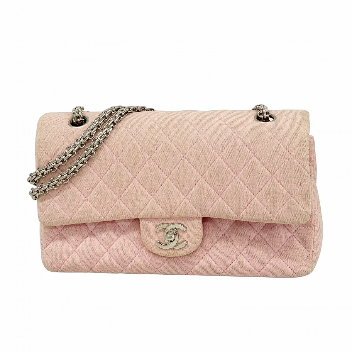 ★最終価格★SALE【6ec2665】シャネル ショルダーバッグ マトラッセ Wフラップ Wチェーン コットン ピンク シルバー金具【中古】レディース