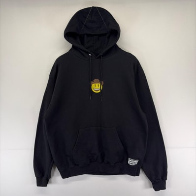 古着 チャンピオン Champion パーカー プルオーバー 刺繍 スウェット スマイル ニコ L ブラック系 メンズ