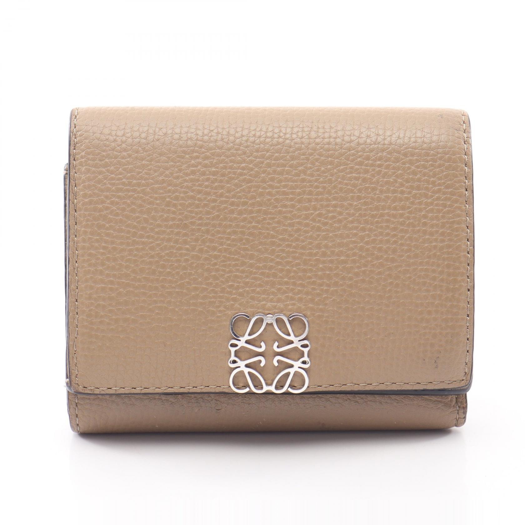 ロエベ LOEWE アナグラム トライフォールド 三つ折り財布 財布 レザー レディース ベージュ系 【中古】