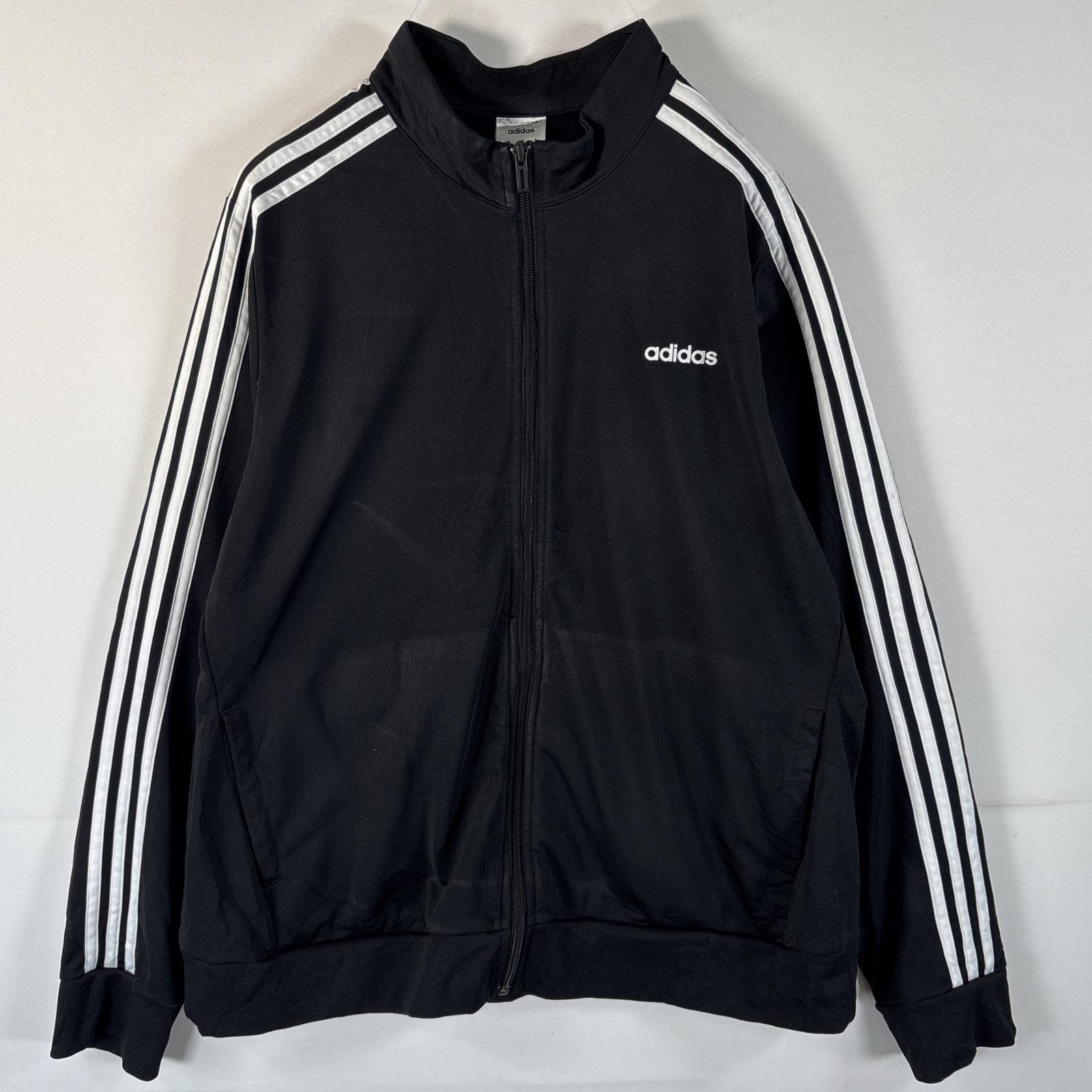 古着 アディダス adidas トラックジャケット ジャージ ワンポイントロゴプリント 3ストライプス フルジップ 2X 11xot  ブラック レディース