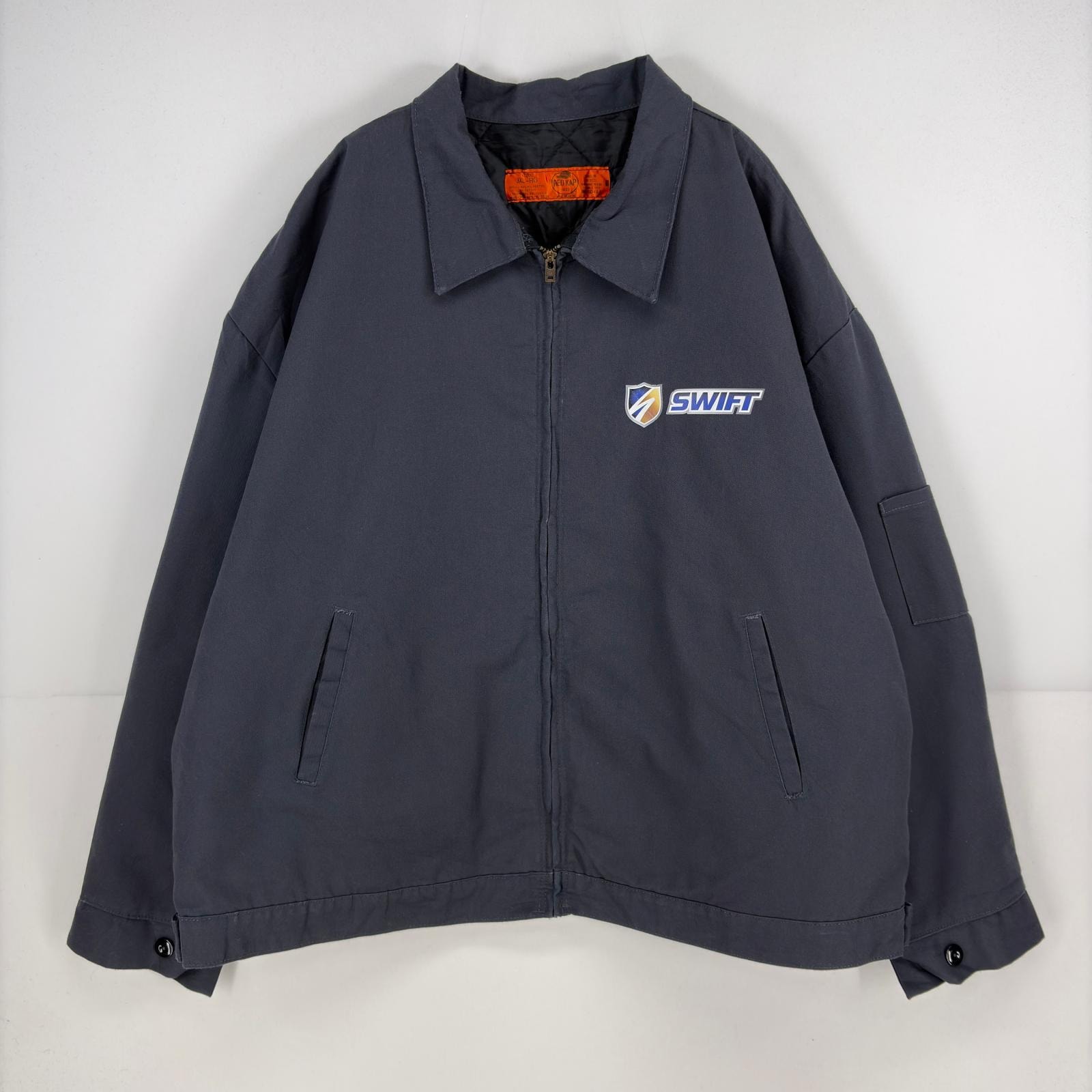 古着 レッドキャップ RED KAP ジャケット フルジップ 中綿ライナー ワンポイント プリント ワーク 作業着 3XL  グレー 無地 メンズ
