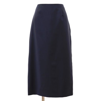 【美品】PRADA プラダ ロング スカート サイズ 42 レディース トライアングルマーク ペンシル ストレート Iライン ボトムス ネイビー 紺 イタリア製