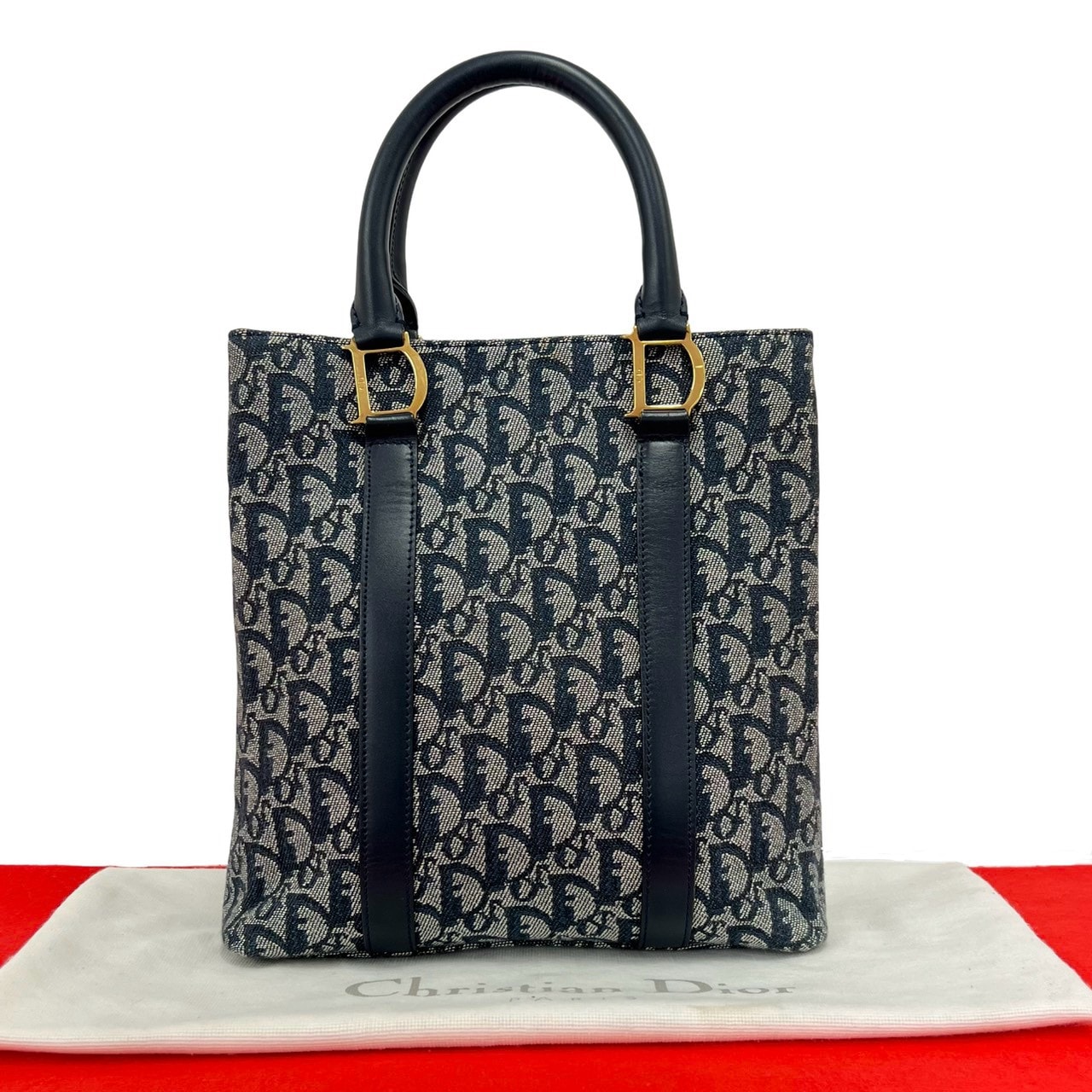 Christian Dior ディオール トロッター 柄 キャンバス レザー ハンドバッグ ネイビー
32759