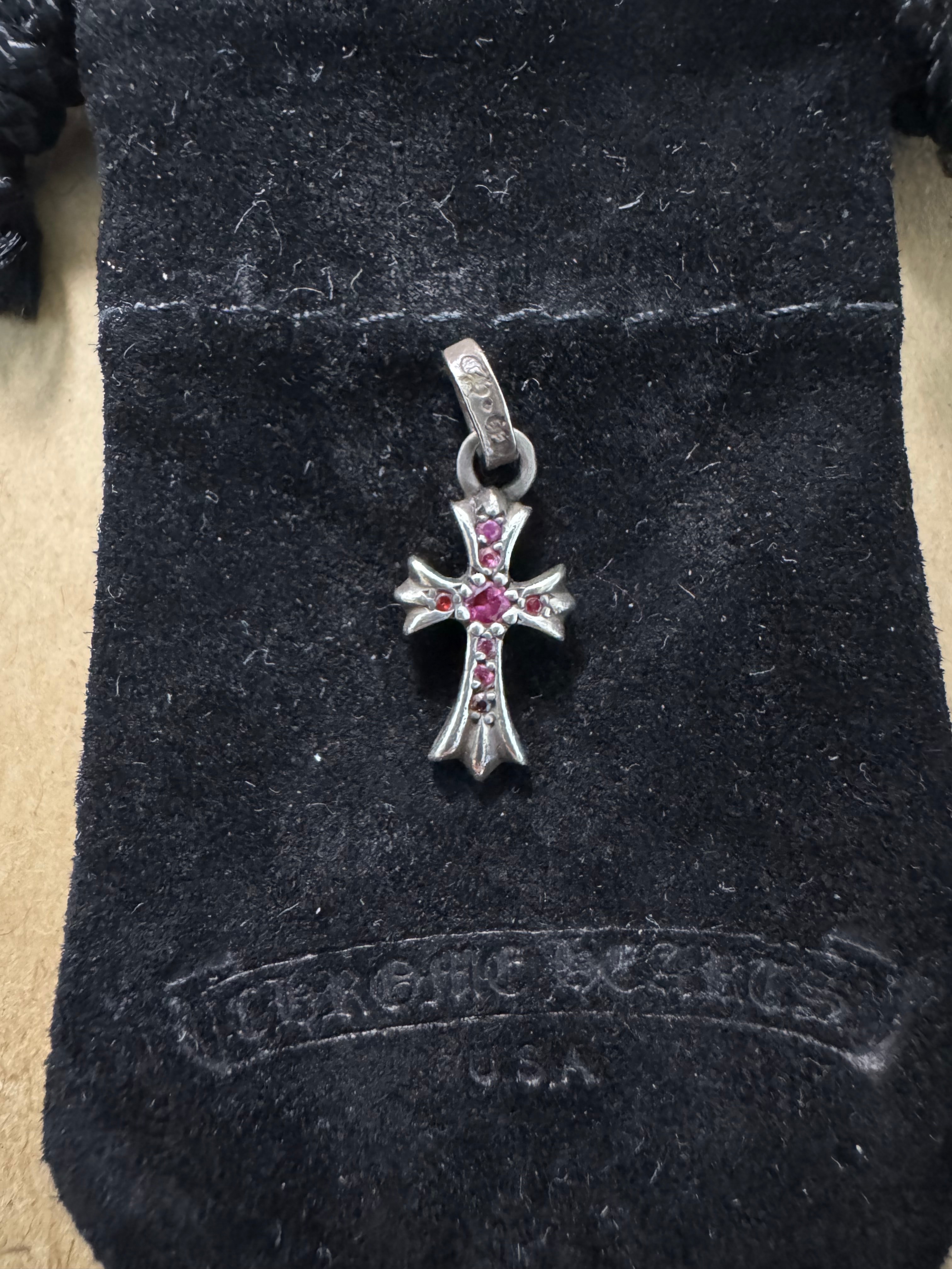 Chrome Hearts CH Cross Baby Fat Charm with Pink Sapple Pave "Pink Sapple Pave"