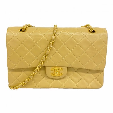 【6gd4100】シャネル ショルダーバッグ マトラッセ Wフラップ Wチェーン ラムスキン ベージュ ゴールド金具【中古】レディース