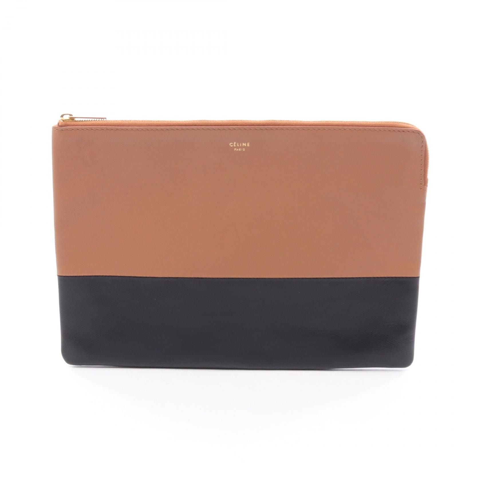 セリーヌ CELINE ソロ バイカラー セカンドバッグ クラッチバッグ バッグ レザー レディース ブラック系 / ブラウン系 【中古】