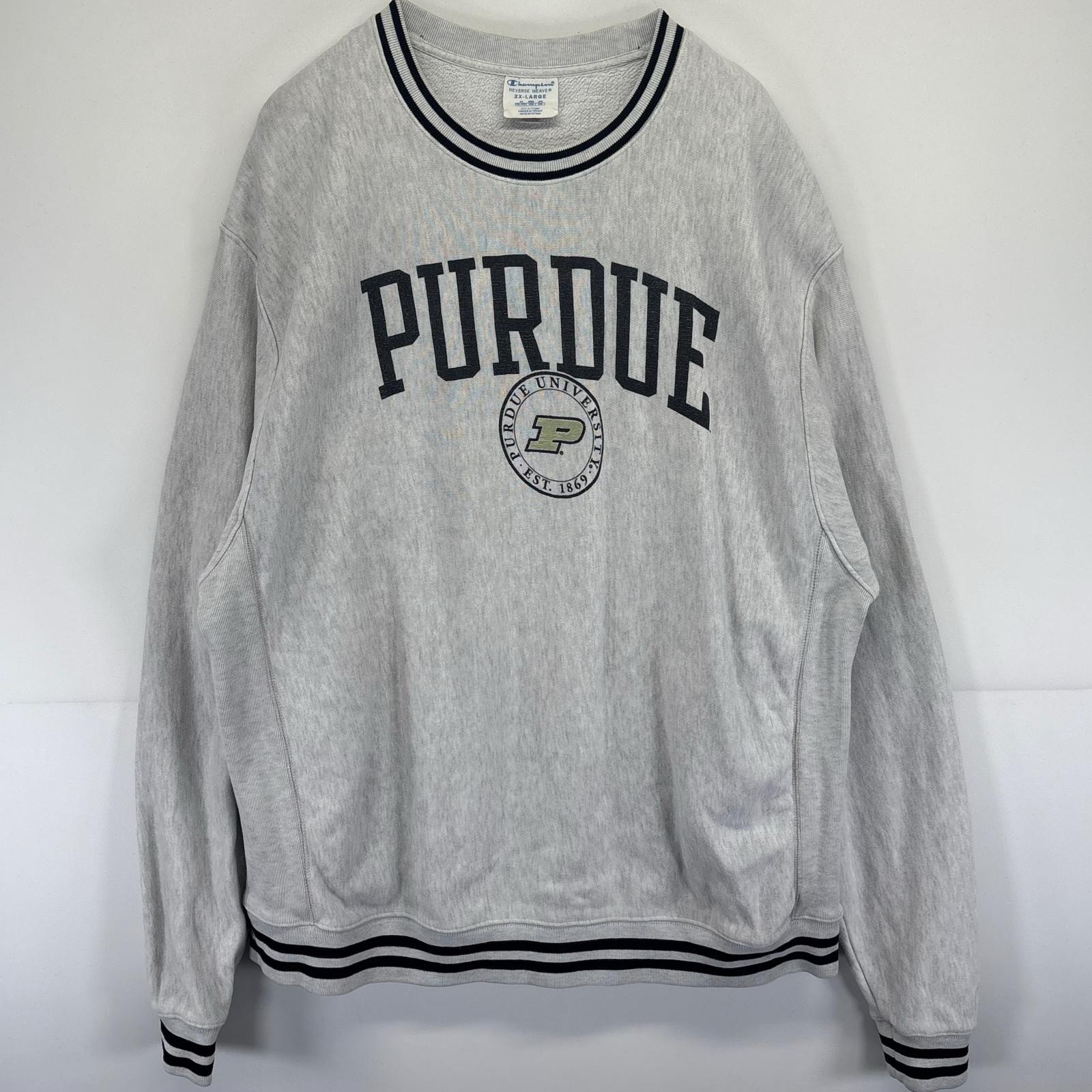 古着 チャンピオン Champion スウェット リバースウィーブ カレッジロゴプリント リブ襟 大きいサイズ 2XL  グレー メンズ