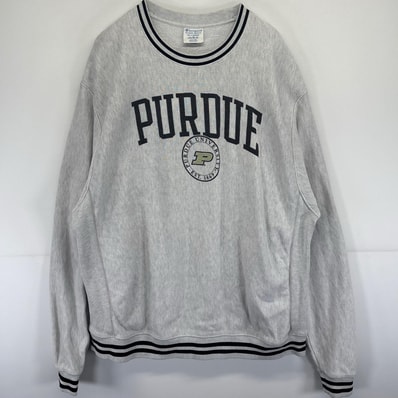 古着 チャンピオン Champion スウェット リバースウィーブ カレッジロゴプリント リブ襟 大きいサイズ 2XL グレー メンズ