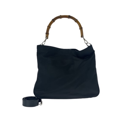美品 GUCCI グッチ バンブー ブラック 黒 シルバー金具 キャンバス ショルダーバッグ ハンドバッグ 505770 【中古】