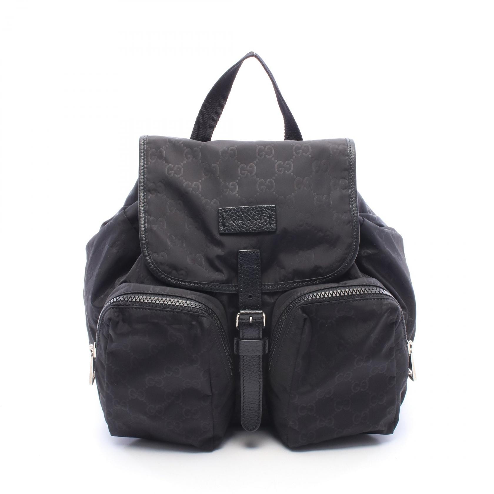 グッチ GUCCI GGナイロン リュックサック バックパック バッグ ナイロン レザー レディース ブラック系 510343 【中古】