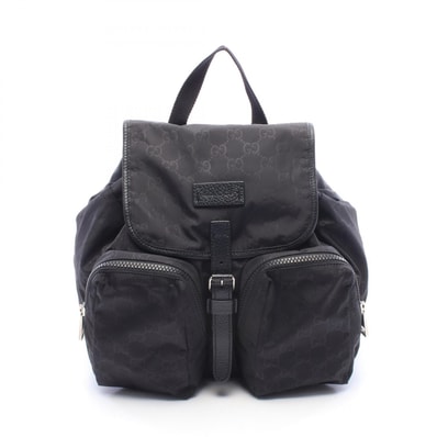 グッチ GUCCI GGナイロン リュックサック バックパック バッグ ナイロン レザー レディース ブラック系 510343 【中古】