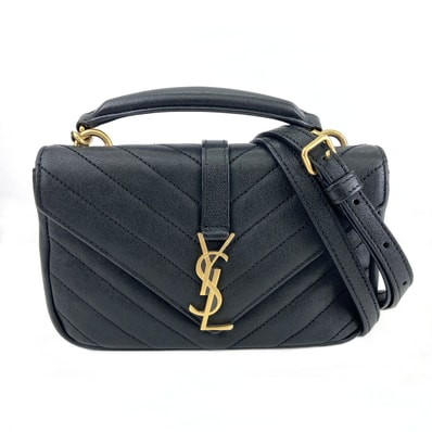 YVES SAINT LAURENT イヴ・サンローラン カレッジ ミニチェーンバッグ 2WAY ハンドバッグ ショルダーバッグ 779430 レザー ブラック レディース【中古】
