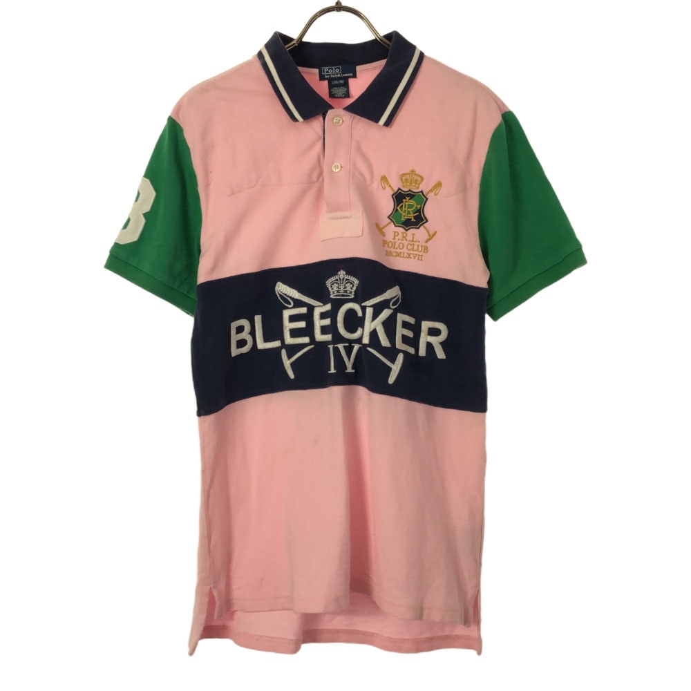 Polo by Ralph Lauren ポロバイラルフローレン 刺繍 半袖 ポロシャツ L(16-18) ピンク×ネイビー 鹿の子地