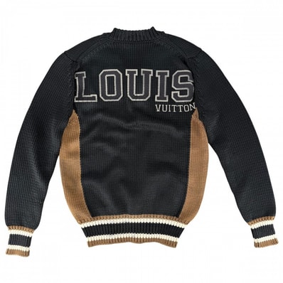 LOUIS VUITTON ルイヴィトン ニット バックロゴ トップス Vネック 長袖セーター HFN80WHQP アパレル 服 S ブラック 黒 ブラウン 茶 シルク ポリエステル パイソン メンズ 秋 冬【中古品】