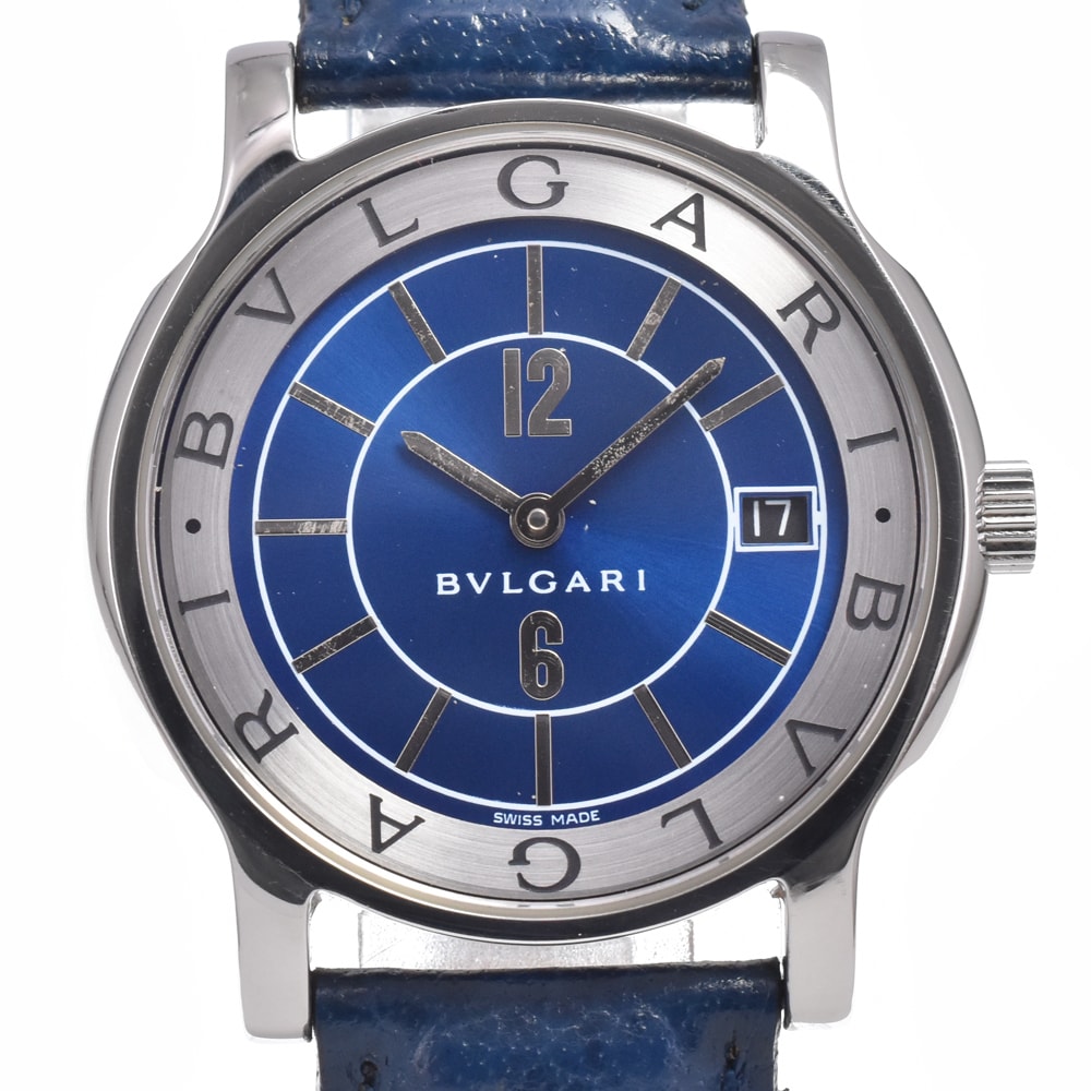 ブルガリ BVLGARI ST35S ソロテンポ デイト ブルー クォーツ メンズ 良品 腕時計 J#150419