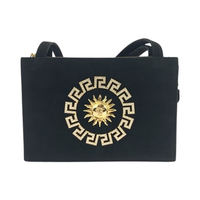 美品 VERSACE ヴェルサーチ ヴィンテージ サンバースト ブラック 黒 ゴールド金具 スウェード ショルダーバッグ トートバッグ 503750 【中古】