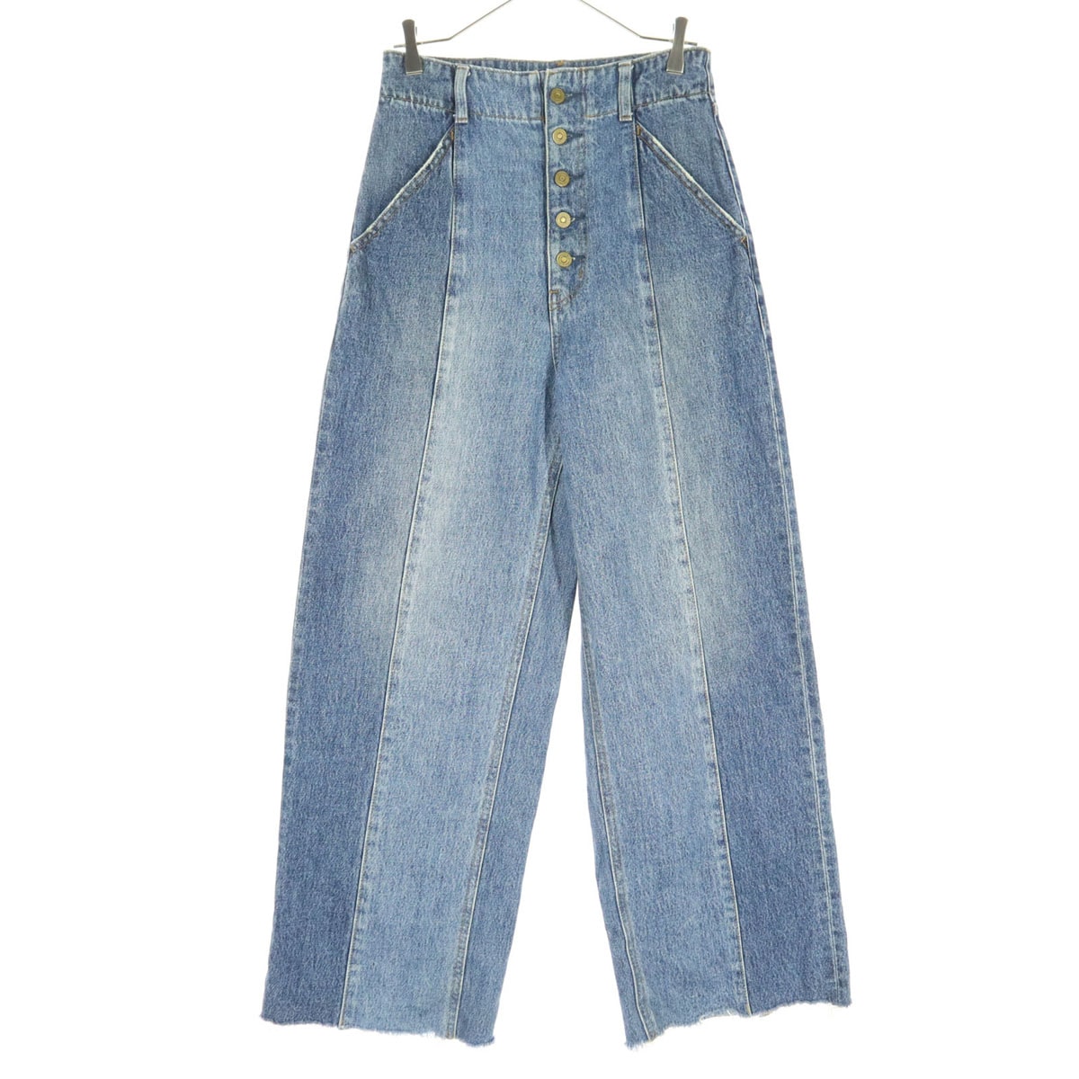 美品 MOUSSY マウジー コットン ハイウエスト ワイドデニムパンツ 2 ブルー系