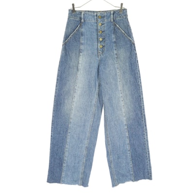 美品 MOUSSY マウジー コットン ハイウエスト ワイドデニムパンツ 2 ブルー系