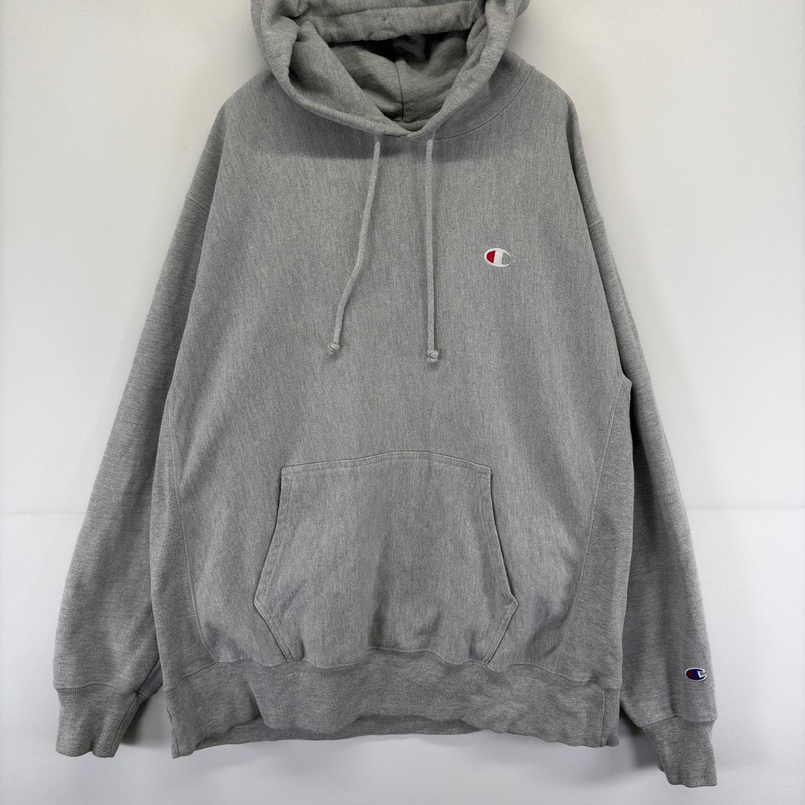 古着 チャンピオン Champion スウェット パーカー プルオーバー ワンポイント ロゴ リバースウィーブ 大きいサイズ XL  グレー メンズ