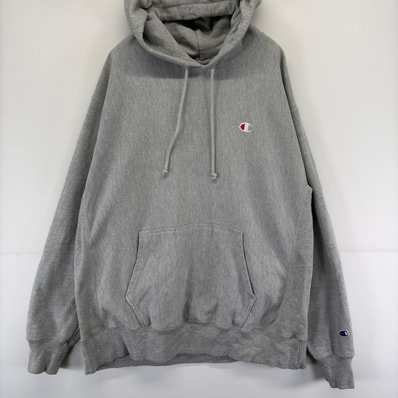 古着 チャンピオン Champion スウェット パーカー プルオーバー ワンポイント ロゴ リバースウィーブ 大きいサイズ XL グレー メンズ