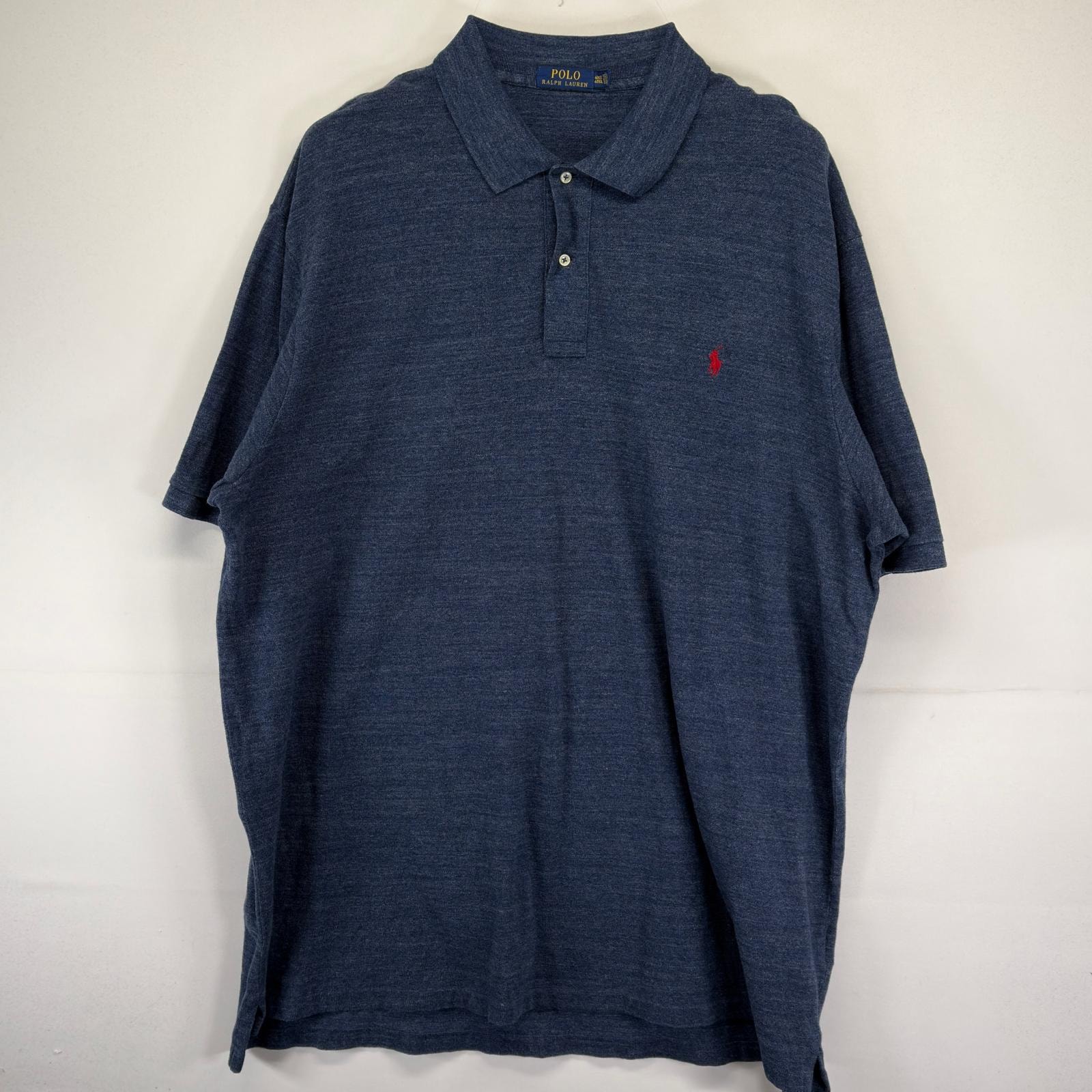 古着 ポロ・ラルフローレン POLO RALPH LAUREN ポロシャツ 大きいサイズ ワンポイントロゴ刺繍 霜降り柄 4XL  ネイビー メンズ