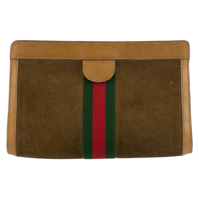 GUCCI グッチ ヴィンテージ シェリーライン ブラウン キャメル スウェード レザー/ クラッチバッグ セカンドバッグ 603365 【中古】