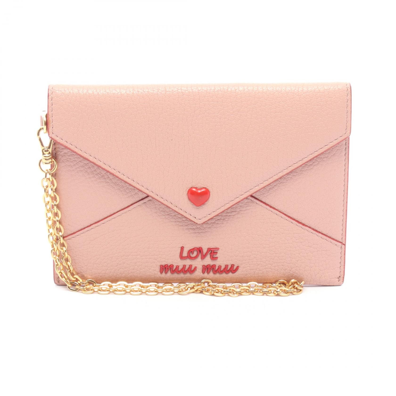 ミュウ ミュウ Miu Miu MADRAS LOVE マドラス ラブ エンベロープ ポーチ バッグ レザー レディース ピンク系 5MF001 【中古】