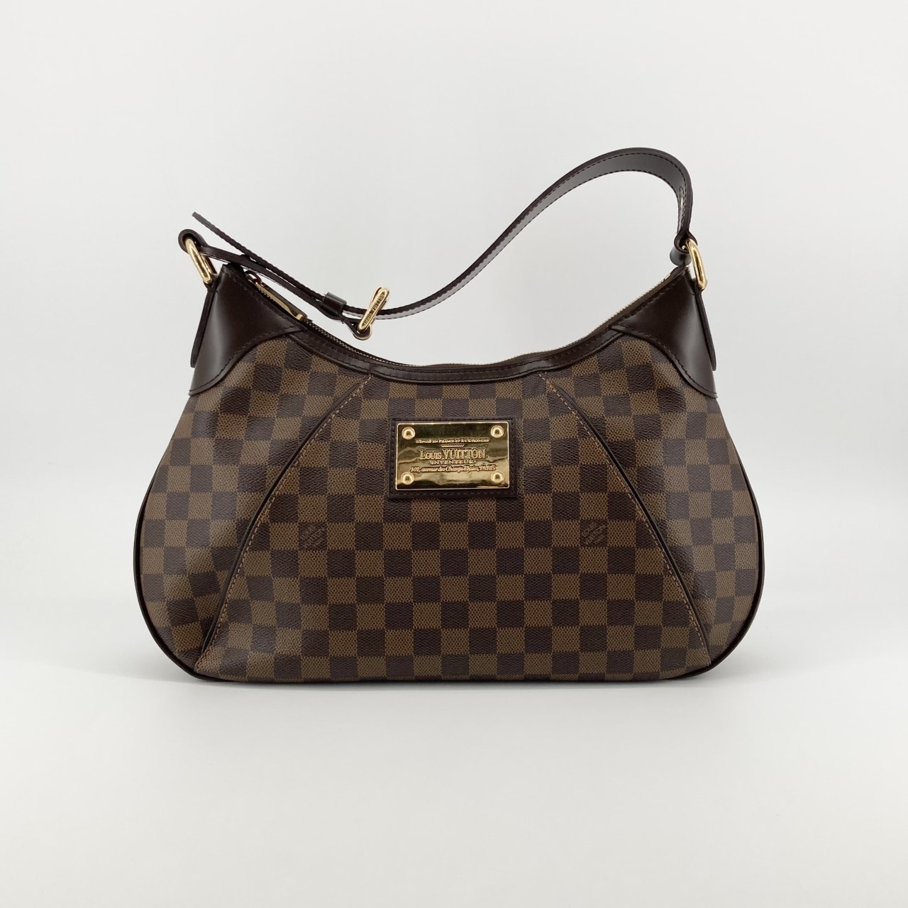 LOUIS VUITTON(ルイ・ヴィトン) テムズGM ダミエエベヌライン レザー ゴールドロゴ N48181 ショルダーバッグ ブラウン×ゴールド