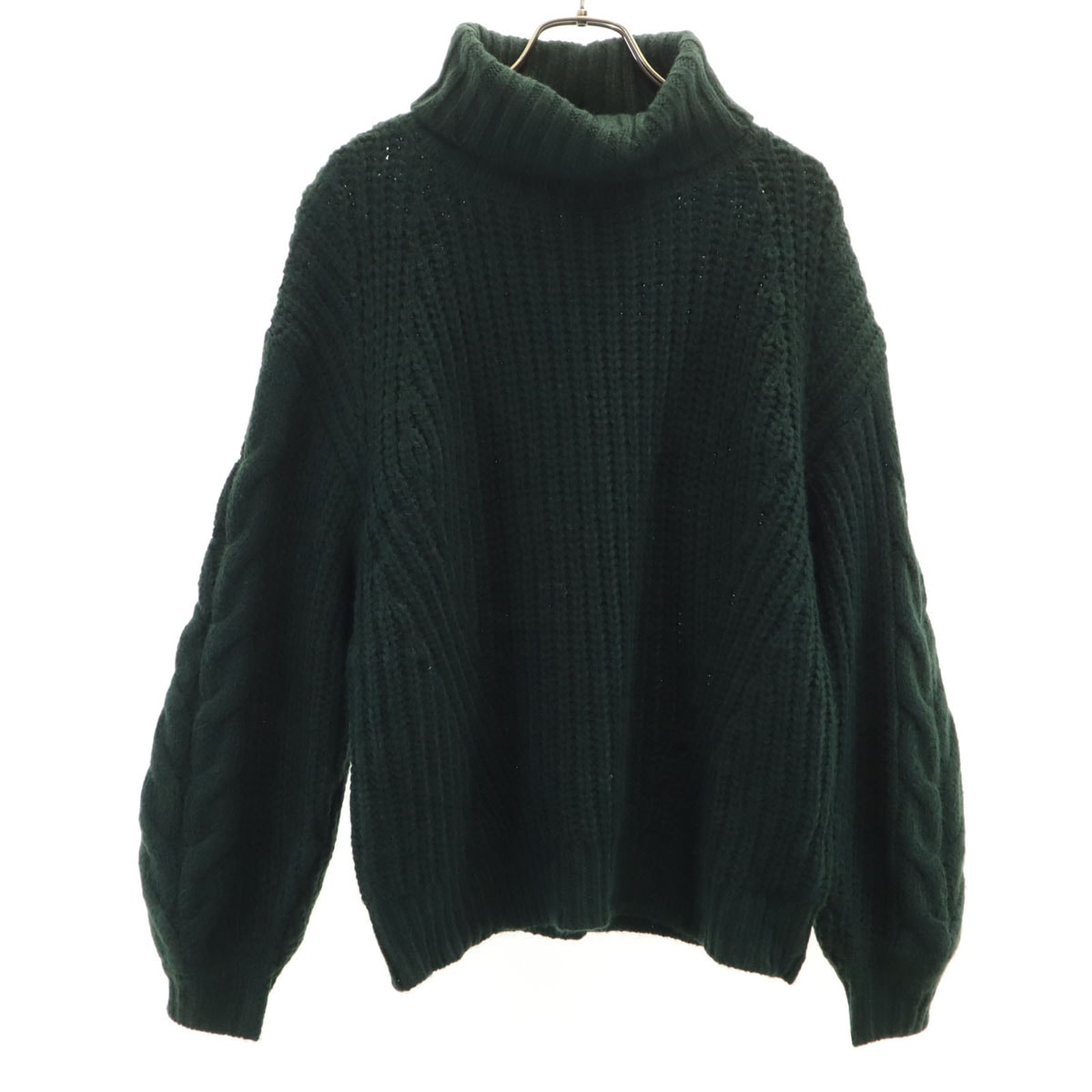 美品 BEAMS HEART ビームスハート アクリル 長袖 ローゲージ タートルネック セーター F グリーン系 ニット