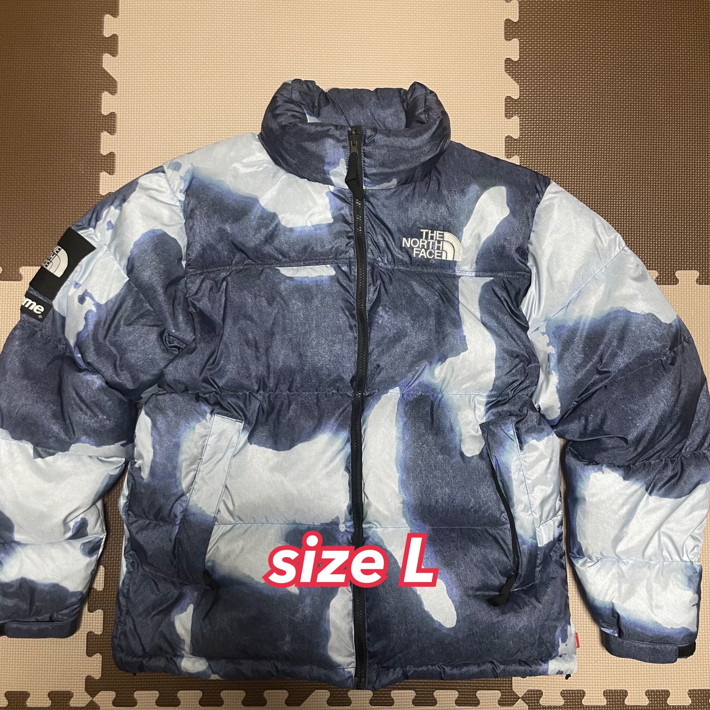 Supreme x The North Face Bleached Denim Print Nuptse Jacket "Indigo"