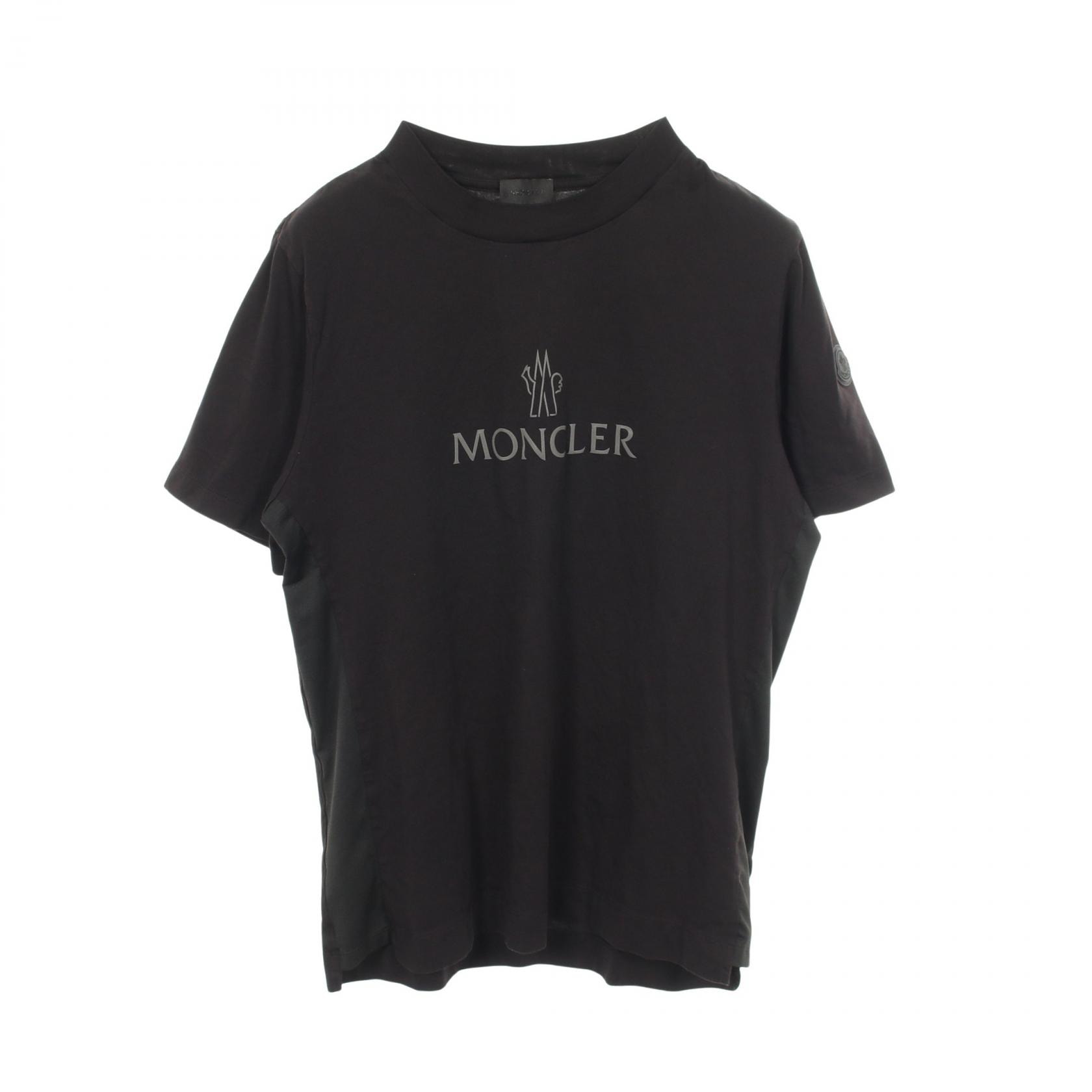 モンクレール MONCLER ロゴ テクニカルメッシュ切替 クルーネック カットソー 衣料品 トップス コットン メンズ ブラック系 8C00024 【中古】