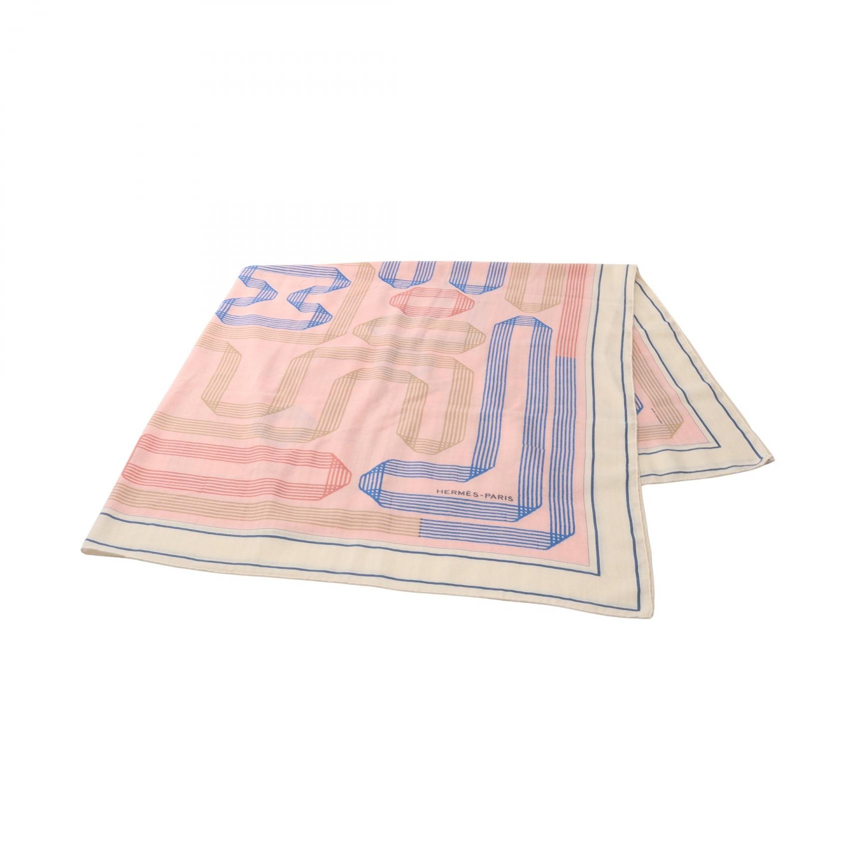 エルメス HERMES カレジェアン カレ140 RUBANS スカーフ 衣料品 シルク カシミヤ シルク ピンク レディース ピンク系 / ホワイト系 / マルチカラー 【中古】