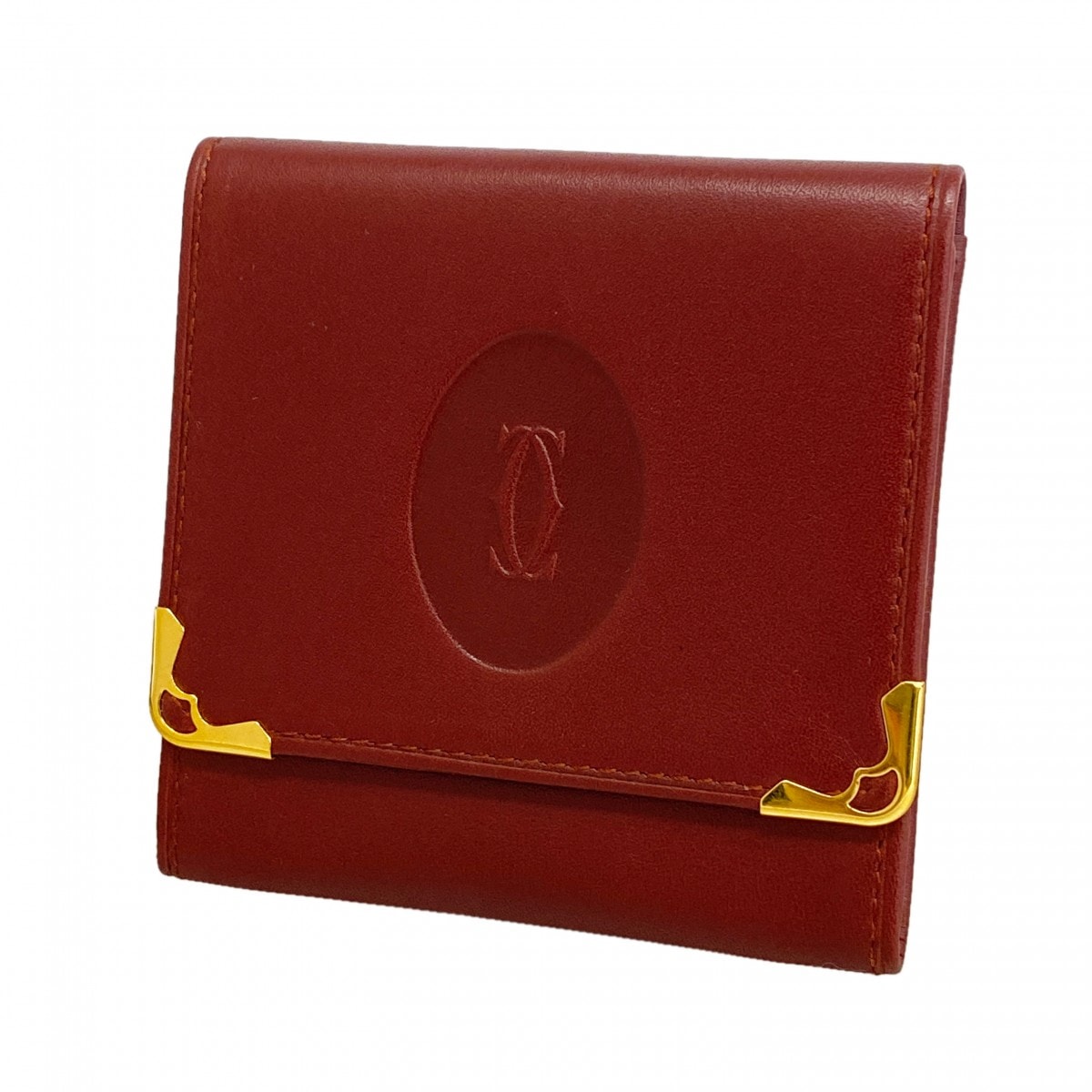 Must de Cartier 三つ折り財布 がま口　ボルドー 新品】カルティエ 三つ折 がま口財布 ボルドー MUST DE CARTIER ほぼ